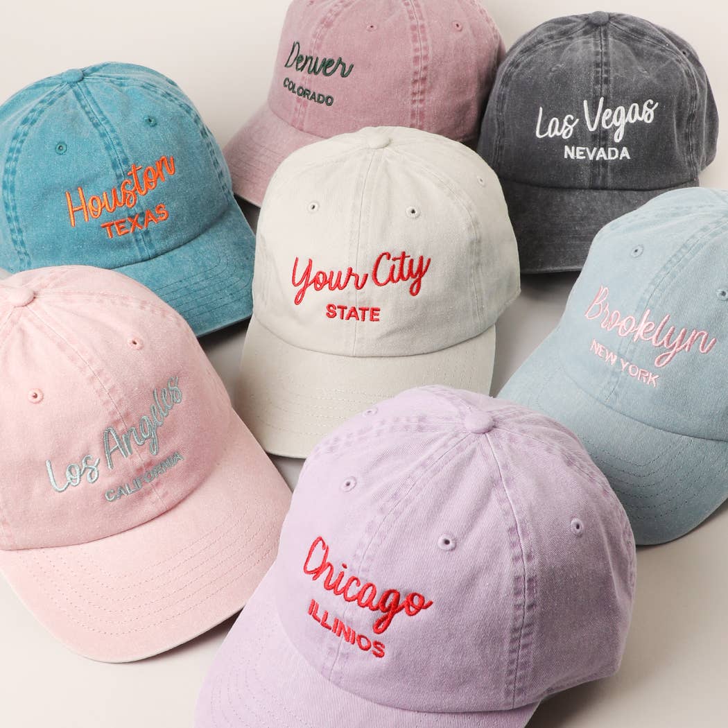 Custom Pigment Washed Hat – City & State Embroidery