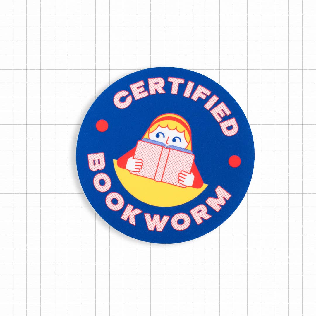 Certified Bookworm Illustrated Vinyl Sticker