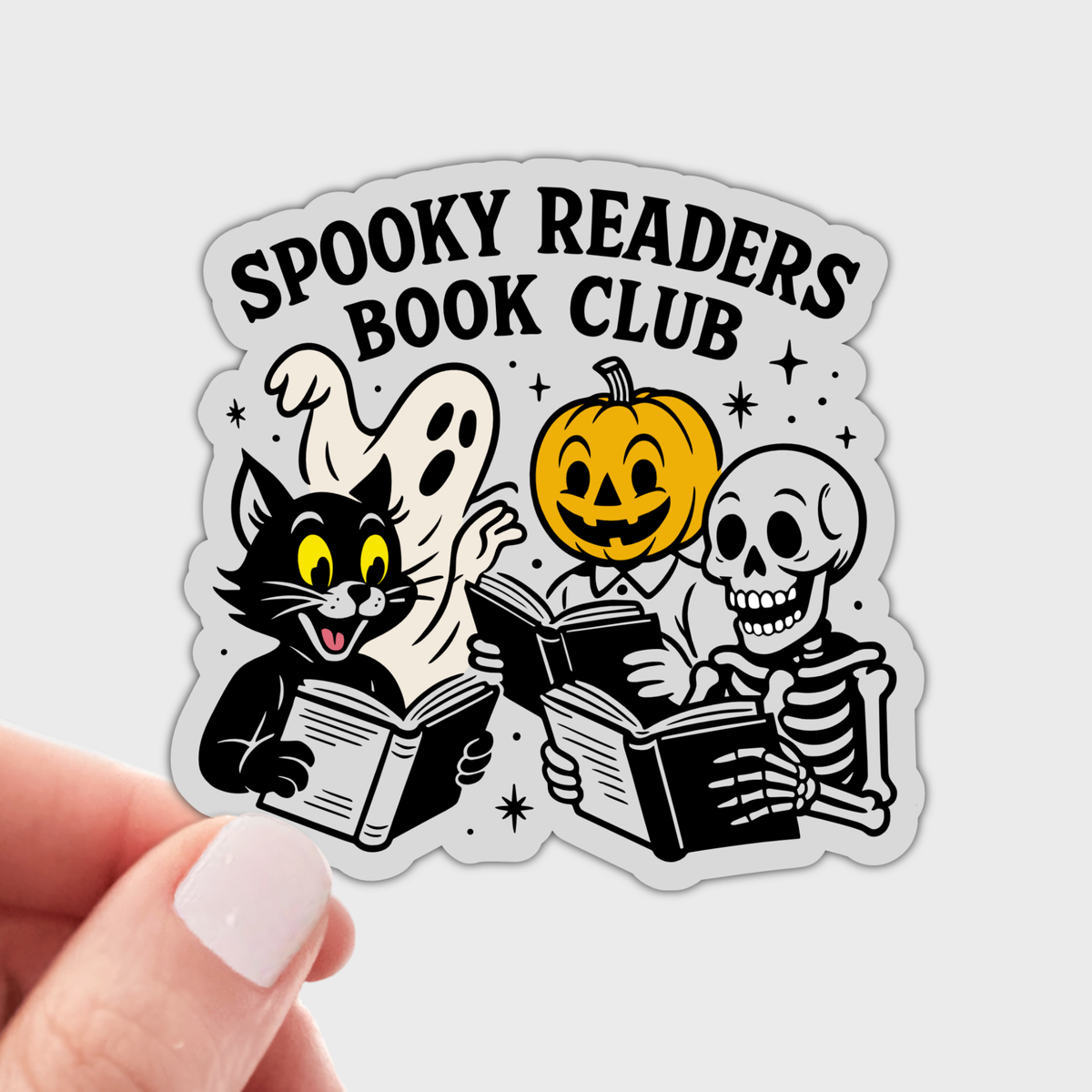 Spooky Readers Book Club Sticker - cat, fall, halloween