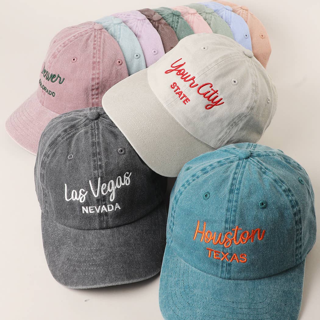 Custom Pigment Washed Hat – City & State Embroidery