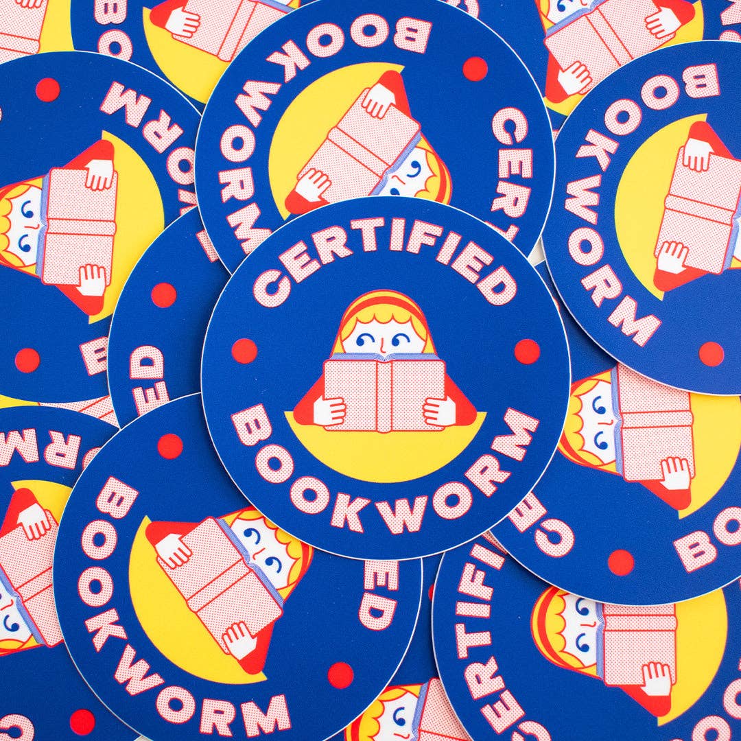 Certified Bookworm Illustrated Vinyl Sticker