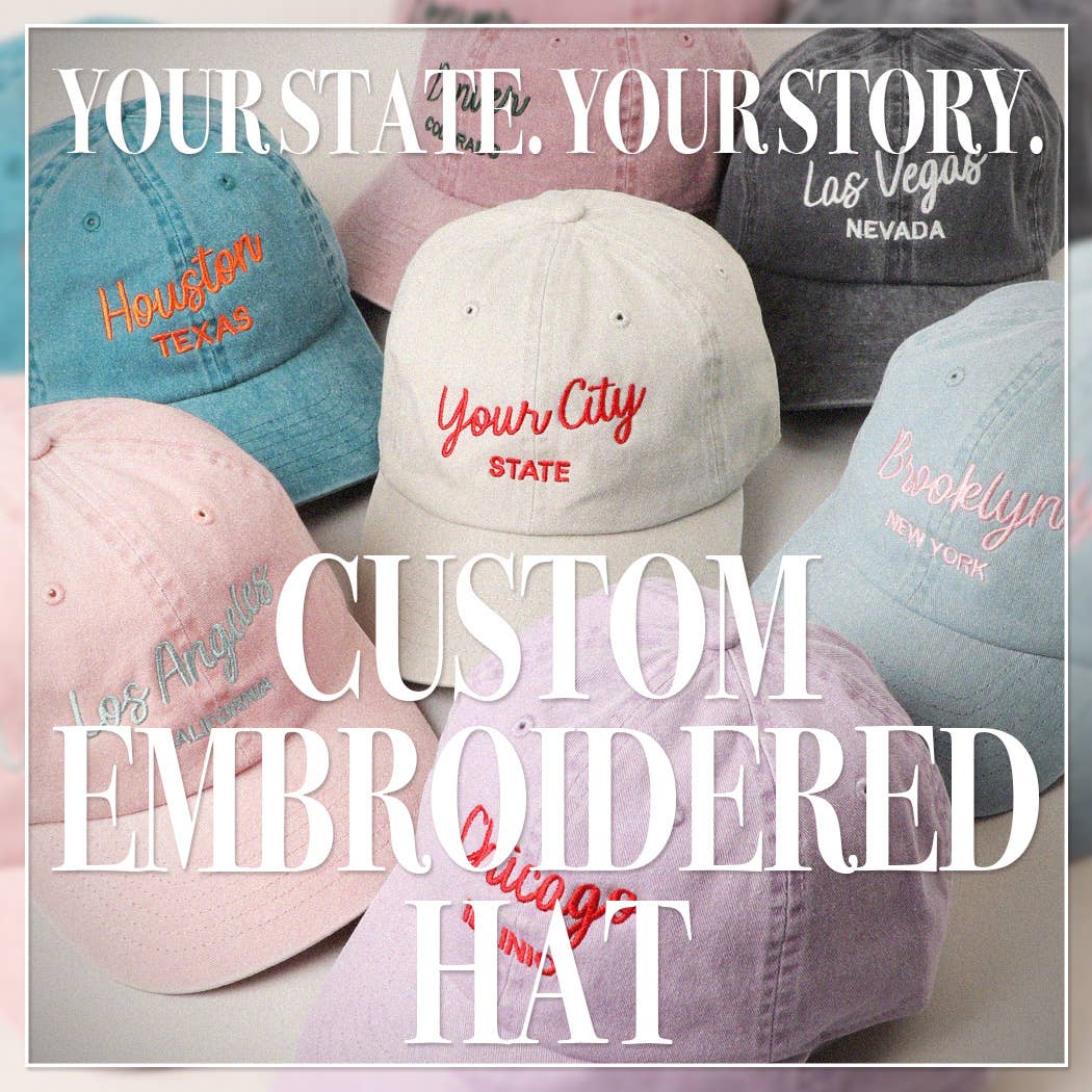 Custom Pigment Washed Hat – City & State Embroidery